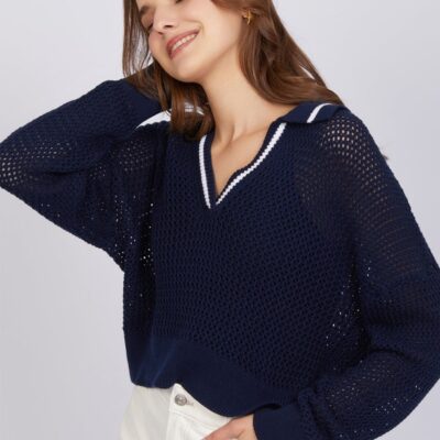 Women 525 America  | Cara: Tipping Polo Pullover Dark Blue Multi