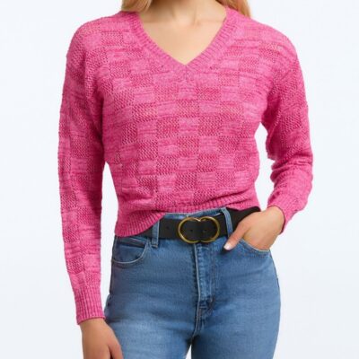 Women 525 America  | Clara: Basket Weave Stitch V-Neck Sweater Orchid Multi