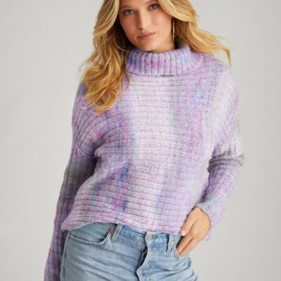 Women 525 America  | Lizzie: Space Dye Rib Turtleneck Pullover Purple Rose Multi