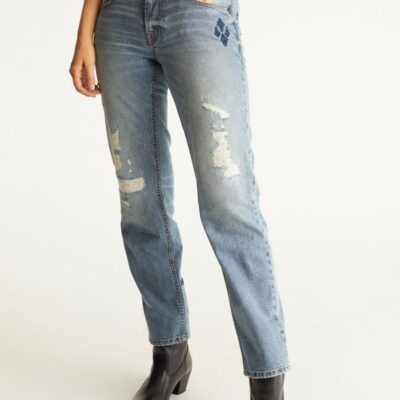 Women 525 America  | Destructed Embroidered Straight-Leg Denim Jeans Baylor Wash