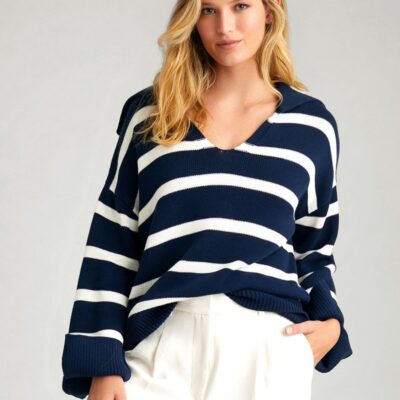 Women 525 America  | Meredith: Stripe Polo Pullover