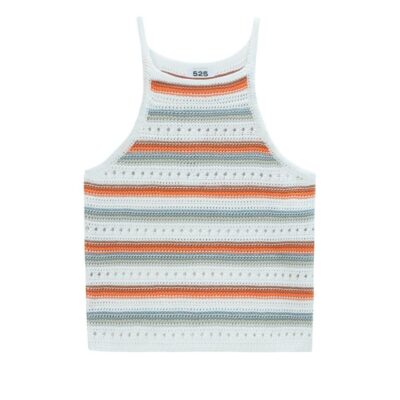 Women 525 America  | Jinney: Stripe Crochet Halter Tank Bleach White Multi