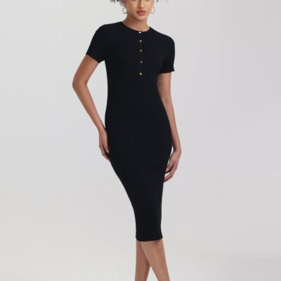 Women 525 America  | Maia: Rib Midi Dress Black Beauty