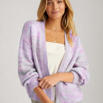 Women 525 America  | Lylah: Space Dye Open Front Cardigan Purple Rose Multi