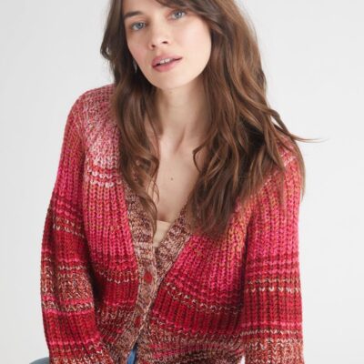 Women 525 America  | Rumi: Ombre V-Neck Cardigan Toasted Almond Multi