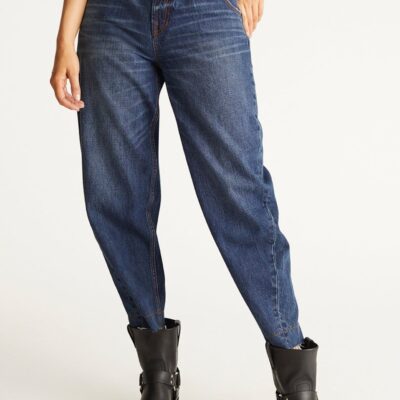 Women 525 America  | Studded-Waist Barrel-Leg Cotton Denim Jeans Kora Wash