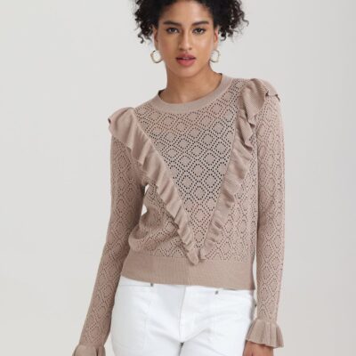 Women 525 America  | Frances: Ruffle-Trimmed Pointelle Sweater