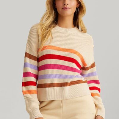 Women 525 America  | Ida: Stripe Button Shoulder Pullover Cream Multi