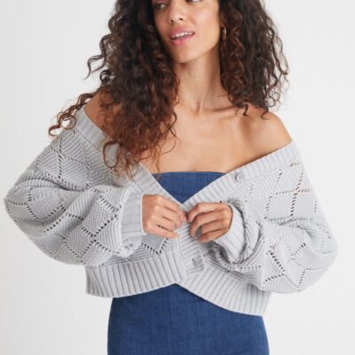 Women 525 America  | Fiona: Diamond Stitch Button Cardigan Iceberg