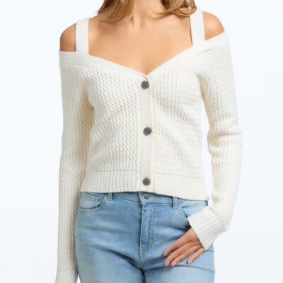 Women 525 America  | Cold Shoulder Rack Stitch Cardigan