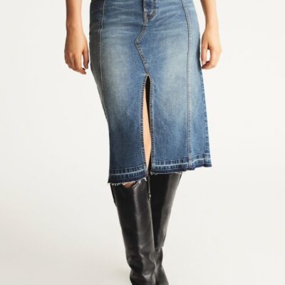 Women 525 America  | Front Denim Midi Skirt Mustang Wash