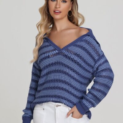 Women 525 America  | Rachel: Sailor Open Stitch Pullover Forever Blue Multi