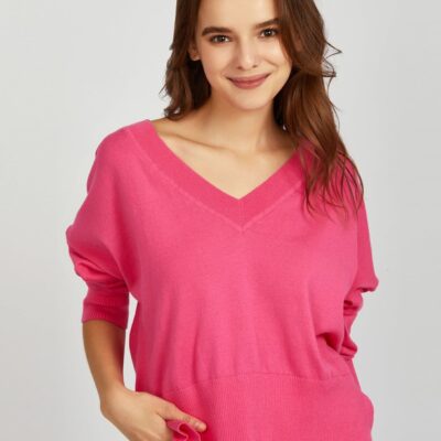 Women 525 America  | Noor: Oversized V-Neck Pullover Shocking Pink