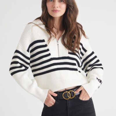 Women 525 America  | Norah: 1983 Stripe Half-Zip Sweater Chalk Multi